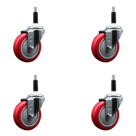 Service Caster 4'' Red Poly Wheel Swivel 7/8'' Expanding Stem Caster Set, 4PK SCC-EX20S414-PPUB-RED-78-4